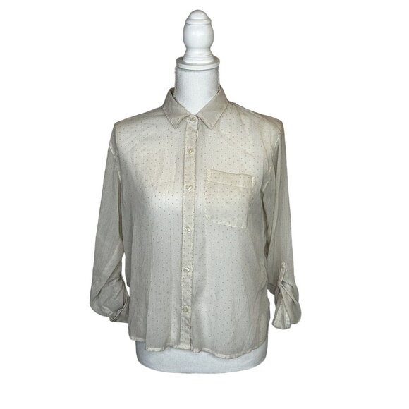 Abercrombie & Fitch Women’s Small Sheer Dot Blouse Beige Long Sleeve - Picture 1 of 7